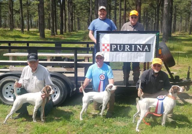 Amateur Puppy Winners. From left to right: J.R. Hasting with Dolly, Jimmy Crandall with Jake and Bobby Phillips with Smoke.
