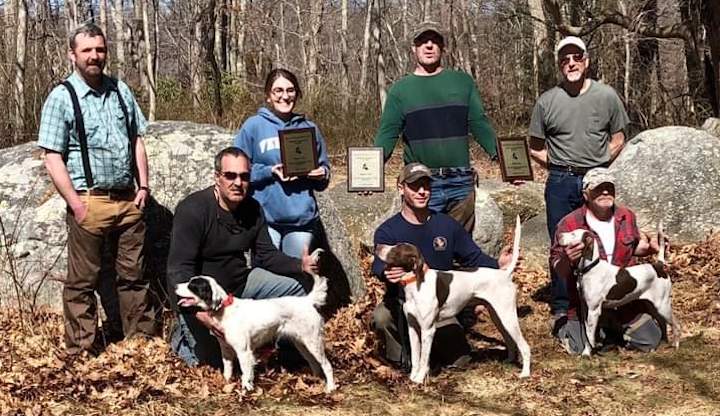 The Winners. From left to right: Judge Adam Dubriske, Lanny Dellinger with Snuffmill Life of Riley, Kelsey Dellinger, Russell Ogilvie with Springbrook Maximus, John Stolgitist, Tim Cavanaugh with Little Miss Bella, and Judge Steve Forrest