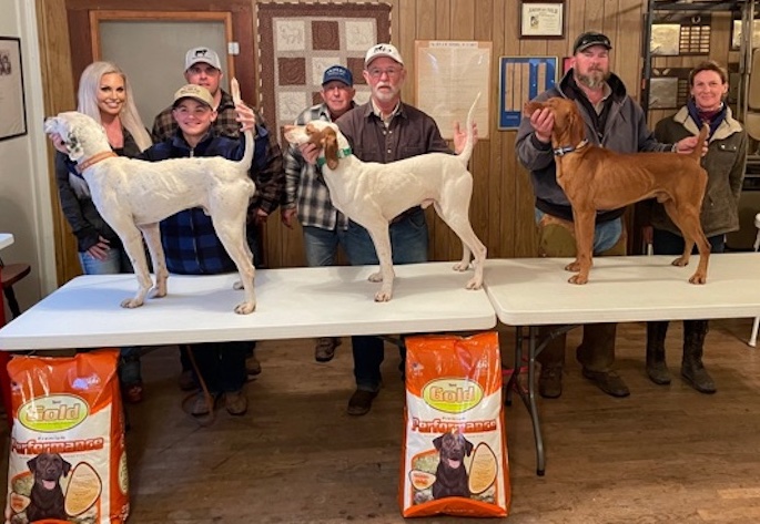 Midwest Amateur All-Age Classic Winners. Left to right: Nikki Westfall, Landon Westfall with Westfall's Wheels Up, Ryan Westfall, Richard Lewis, Joe Worsham with Worsham's Super Sport, Jay S. Lewis with Millstar's Lion Rampant, and Dr. Laura Miller