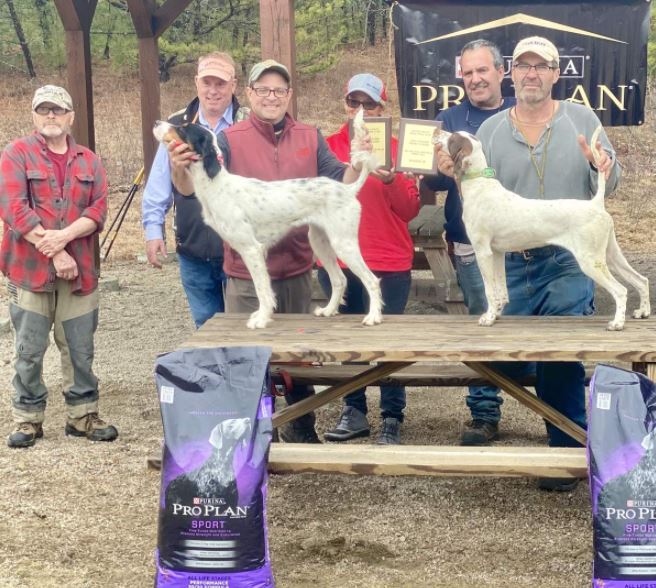 Joel Collier Derby Classic Winners. From left: Judge Tim Cavanaugh, Jamie Nee, Robert Ecker with Glaussilaun Parabellum, Sandra Smith, Judge Lanny Dellinger, and John Stolgitis with Chasehill Little Lady